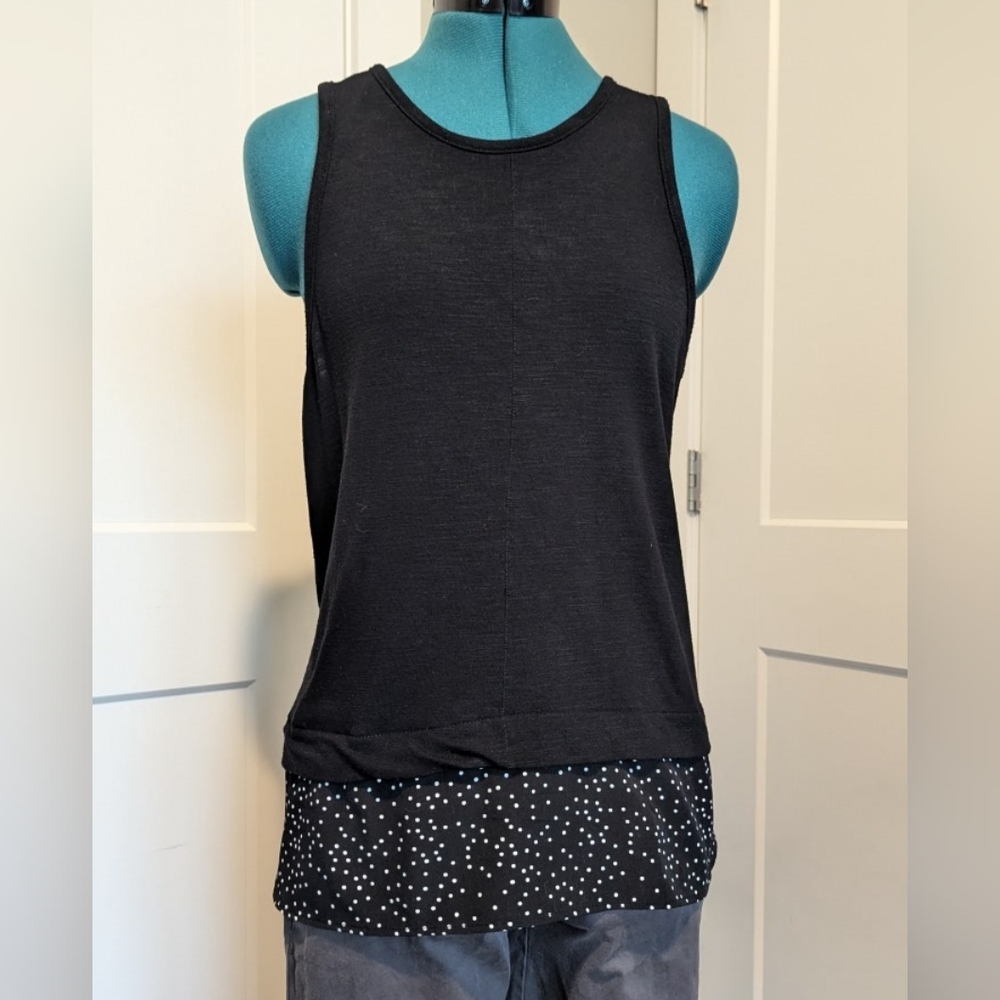 Womens Sleeveless Blouse Large Black Knit Shell White Polkadot Career Office